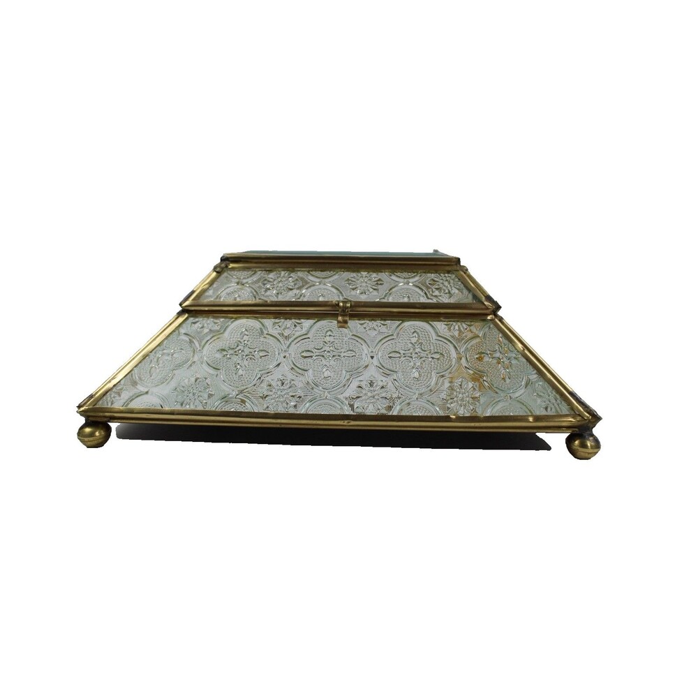 Penco Vintage MCM Brass And Cut Glass Footed Jewelry Box